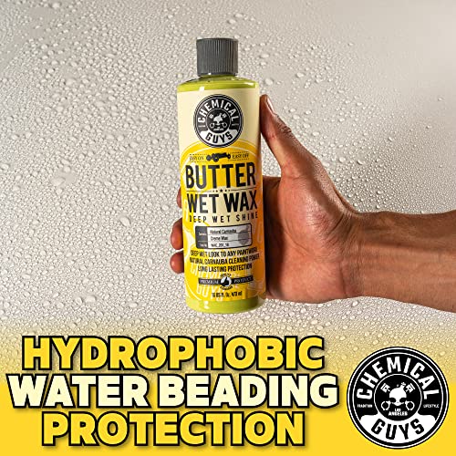 Chemical Guys, Butter Wet Wax, Deep Wet Shine Liquid Car Wax, Banana, 16 oz | Spreadable liquid wax adds a deep wet gloss on any paint color, wipes on and off easily, sweet banana scent