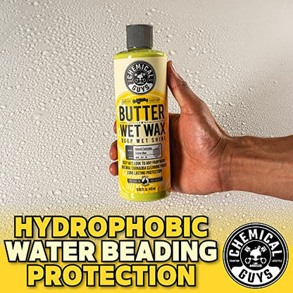 Chemical Guys, Butter Wet Wax, Deep Wet Shine Liquid Car Wax, Banana, 16 oz | Spreadable liquid wax adds a deep wet gloss on any paint color, wipes on and off easily, sweet banana scent