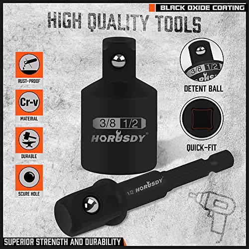 HORUSDY 7 Piece Impact Sockets Adapter Set, Hex Shank Socket to Drill Adapter 1/4" 3/8" 1/2", Cr-V Steel Impact Driver Wrench Socket Reducer Set - style: 7-PCS Adapter Set