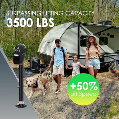 POLESTAR Electric Trailer Jack, 3500lbs Electric Power A- Frame Tongue Jack with Waterproof Protective Cover & LED Light for Travel Trailer Camper, RV, 12V DC with Hard Wiring, 9"-27" Lift - size: 3,500 lbs.