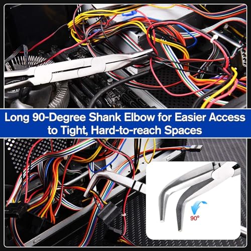 13Inch Long Reach 90 Degree Bent Nose Pliers Dual Pivot Plier Double Joint Bent Long Nose Plier Serrated Jaw Angled Needle Nose Plier for Hard to Reach Narrow Spaces - style: 90 Degree Bent Nose