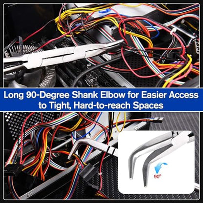 13Inch Long Reach 90 Degree Bent Nose Pliers Dual Pivot Plier Double Joint Bent Long Nose Plier Serrated Jaw Angled Needle Nose Plier for Hard to Reach Narrow Spaces - style: 90 Degree Bent Nose