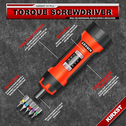 31 PCS 1/4" Drive Torque Screwdriver, 2-22 Inch Pounds Torque Screwdriver Set with S2 Bits and Socket Adapter for Maintenance, Screwdriver Set for Tools, Bike Repairing and Mounting - size: 2-22 in.-lb. S