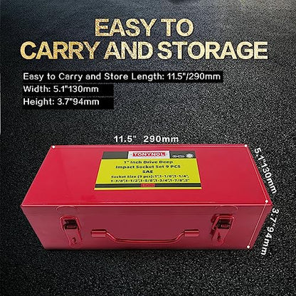 TONYNOL 1" Inch Drive Deep Impact Socket Set,9 Pieces,6-Point,Metric Sizes(24mm,27mm,30mm,32mm,36mm,38mm,41mm,46mm,50mm),Cr-Mo Steel - size: 1" 9PC Metric (24mm-50mm) Deep