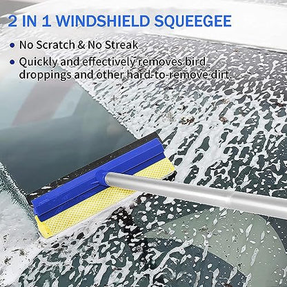 Wontolf 62'' Car Wash Brush with Long Handle, Scratch-Free Soft Bristles Sturdy Car Wash Mop Kit, Complete Car Cleaning Brush Kit Wash Mitt Towel Windshield Squeegee Wheel Tire Brush for Car Truck RV - color: Blue