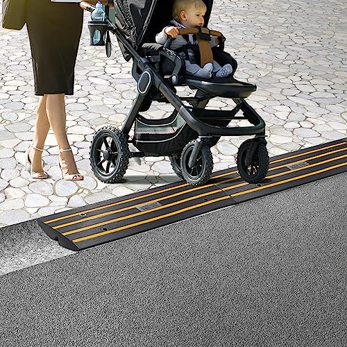 VEVOR Rubber Curb Ramp for Driveway 3 Pack, 15T Heavy Duty Sidewalk Curb Ramp, 48" Lx2.6 H Bridge Ramp for Garage for Low Cars, Wheelchairs, L.O.A. 12 FT - size: 2.6" Rise (3-Pack, 48" L)