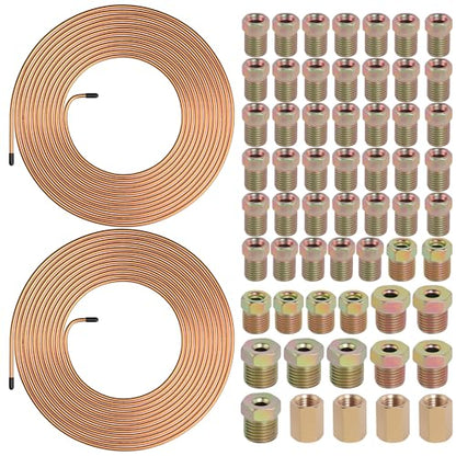 2 Sets 25 FT 3/16" Brake Line Tubing Assortment Kit with 60 Pcs Brake Line Fittings(3/8 Inch-24 Threads Nuts and Unions,7/16 Inch-24 Thread,1/2 Inch-20 Thread,9/16 Inch-18 Thread Nut) - size: 3/16"