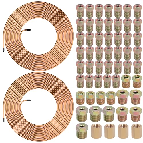 2 Sets 25 FT 3/16" Brake Line Tubing Assortment Kit with 60 Pcs Brake Line Fittings(3/8 Inch-24 Threads Nuts and Unions,7/16 Inch-24 Thread,1/2 Inch-20 Thread,9/16 Inch-18 Thread Nut) - size: 3/16"