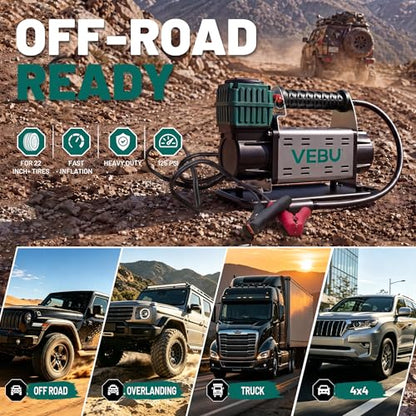 12V Air Compressor, 125PSI Tire Inflator with In-line Pressure Gauge, 5.65CFM Fast Inflation for Off-road Vehicles, Trucks, SUVs, RVs, ATVs, DC Power, Corded Electric - style: Single Cylinder + Inline Gauge