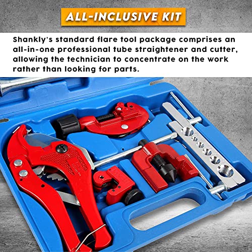 Flaring Tool Set (9 Piece - Professional Grade) Heavy Duty Brake Line Flaring Tool Kit and Swage Tool, Flare Tool with Tubing Straightener or Cutter (Not a Double Brake Flaring Tool)