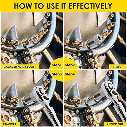 Topec 5-Piece Heavy Duty Bolt Remover Set, 1/2" Drive Impact Extractor Set, Perfect Tool Kit for Removing Stripped, Damaged, Rounded off and Rusted Bolts & Nuts, and Shorter Profile Lug Nuts - color: 5-piece