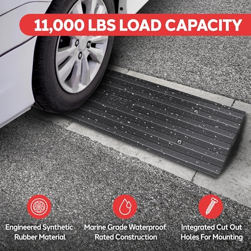 Car Driveway Curb Ramp - Heavy Duty Rubber Threshold Ramp - Also for Loading Dock, Garage, Sidewalk, Truck, Scooter, Bike, Motorcycle, Wheelchair Mobility & Other Vehicle - Pyle PCRBDR24 - size: 1-Pack