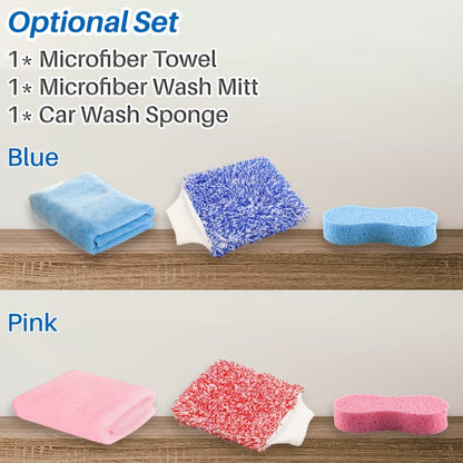 3 Pcs Pink Wash Sponge Microfiber Polishing Towel Exterior Car Cleaning Tools Wash Mitt Lint Free Accessories Set for Car Detailing - color: Pink