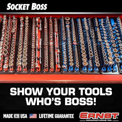 Ernst Manufacturing 2 Pack of Socket Boss with 18" Rails, 1 Red & 1 Blue for Complete Multiple Drive Size Socket Organization, Holds 114 Sockets - Made in USA (Patented)