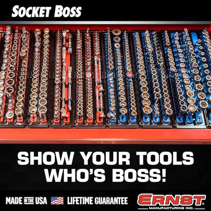 Ernst Manufacturing 2 Pack of Socket Boss with 18" Rails, 1 Red & 1 Blue for Complete Multiple Drive Size Socket Organization, Holds 114 Sockets - Made in USA (Patented)