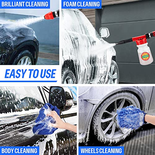 Car Wash Foam Gun/Hose Sprayer, 16 IN 1 Foam Cannon for Car/Garden Cleaning | Adjustable with 2.5-6 Ratio Dial Foam Blaster, 1L Bottle, Nozzles, Mitten&Towel, 1/2” Quick Connector for Garden Hose,Sprayer - style: 16 IN 1 Car Wash Foam Gun