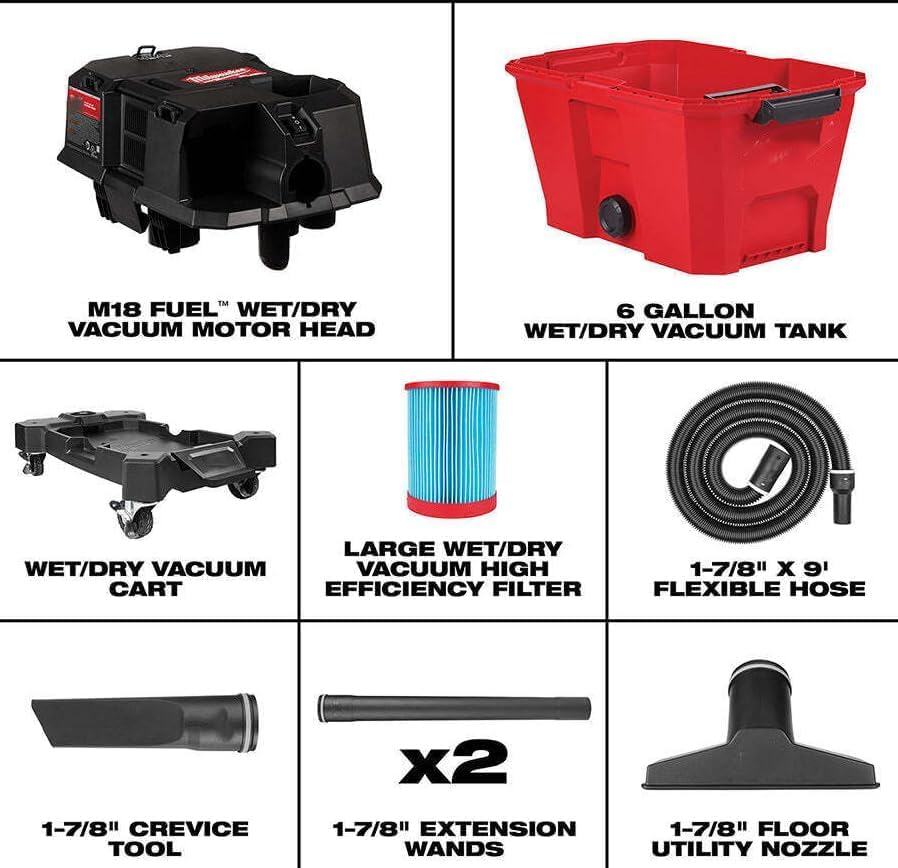 0910-20 Wet/Dry Vacuum is Compatible with Milwaukee 0910-20 M18 6 Gallon Wet/Dry Vacuum, Black and Red