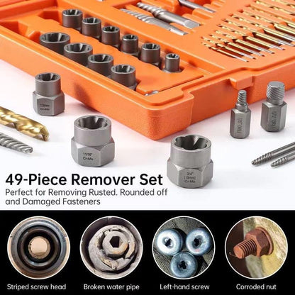 49PCS Screw Extractor Bolt Extractor Set with Left Hand Drill Bit Set, Multi-Spline Easy Out Broken Bolt Kit, Bolt Remover for Broken Stripped Rounded-Off Bolts Rusted Nuts Screws - size: 49PCS