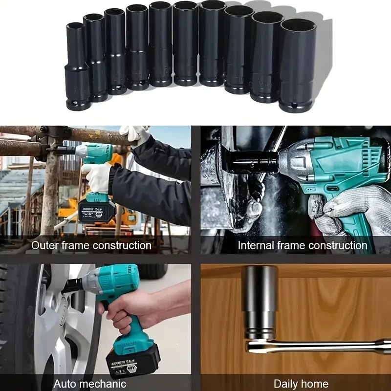 20 PCS 1/2" Drive Metric Deep-impact Socket Set, 8mm-32mm, Extended Hex Socket Set For Electric Wrenches, Pneumatic Hex Sockets, Suitable For Electric Wrench Sockets, Automotive Repair And Nut Tools