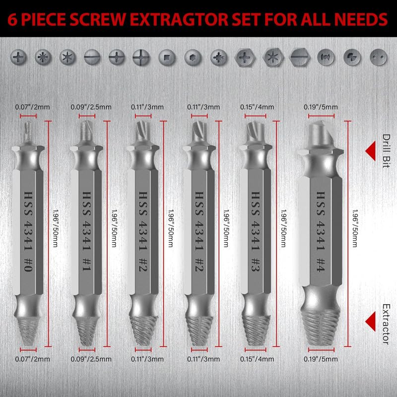 MAZING Damaged Screw Extractor Set, 6PCS Stripped Screw Grab Kit, Easy Removal of Rusty & Broken Screw, Hardware Gifts for Men Easy Out Remover and Extractor, Broken Stripped A Screw Extractor