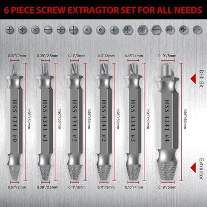 MAZING Damaged Screw Extractor Set, 6PCS Stripped Screw Grab Kit, Easy Removal of Rusty & Broken Screw, Hardware Gifts for Men Easy Out Remover and Extractor, Broken Stripped A Screw Extractor