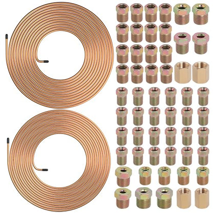 2 Sets 25 FT 3/16" 1/4" Brake Line Tubing Assortment Kit with 60 Pcs Brake Line Fittings(3/8 Inch-24 Threads,7/16 Inch-24 Thread Nuts and Unions,1/2 Inch-20 Thread,9/16 Inch-18 Thread Nut) - size: 3/16"+1/4"