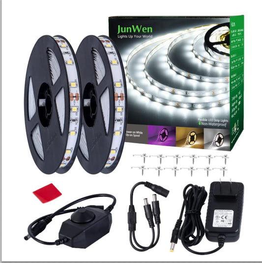 40ft Daylight White Led Strip Lights, 6000K 12V Dimmable Flexible Led Tape Light, Cuttable Led Lights Strip for Bedroom Christmas, Kitchen, Cabinet, Mirror, Not Waterproof - color: Daylight White Whit Adapter