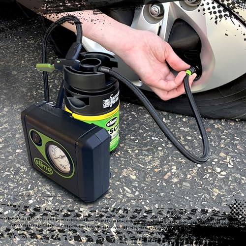 Slime 50138 Flat Tire Puncture Repair, Smart Spair Plus, Emergency Kit for Car Tires, Includes Sealant and Tire Inflator Pump, Suitable for Cars and Other Highway Vehicles, 12 Min Fix - size: Car/Trailer, style: Smart Spair Plus