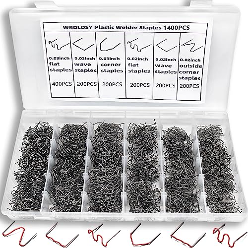 1400PCS Plastic Welding Kit, Plastic Welder Staples, with Storage Box, Welding Staples, 6 Different Shapes Welder Kit, Stainless Steel Pre-Cut