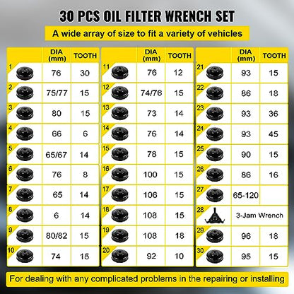 VEVOR Oil Filter Socket Set, 30 Pcs, Steel, Black, 3-Jam Wrench