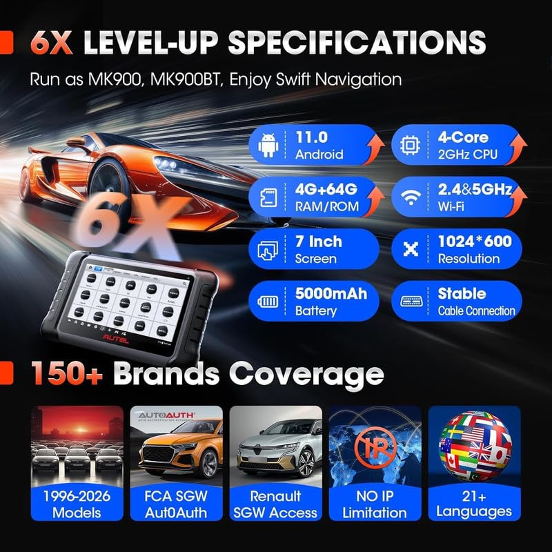 Autel MaxiCOM MK808S Bidirectional Scanner: 2026 Same as MaxiCheck MX808S MX900 MK900BT MK808BT Pro, 3000+ Active Test, 28+ Service for 200+ Brands, OBD2 All System Diagnose, FCA Autoauth & SGW, OS 11 | 2026 Bidirectional OBD2 Tool as MaxiCheck MX900 MX80