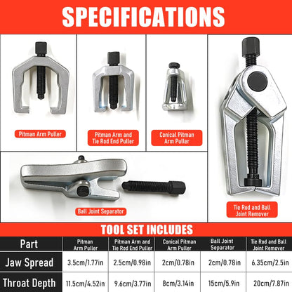 5 Piece Ball Joint Separator, Pitman Arm Puller and Tie Rod End Tool Set | Front End Service Tool Kit, Heavy-Duty Suspension Removal Set with Portable Case
