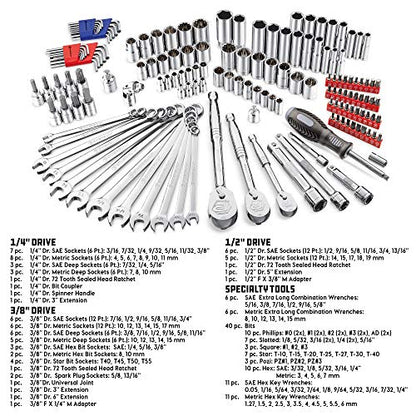 Powerbuilt 642453 152 Piece 1/4-inch, 3/8-inch, and 1/2-inch Drive Mechanics Tool- with SAE and Metric Socket Set, 72 Tooth Seal-Head Ratchet, Automotive Tool Kit, including Case - size: 152 Piece