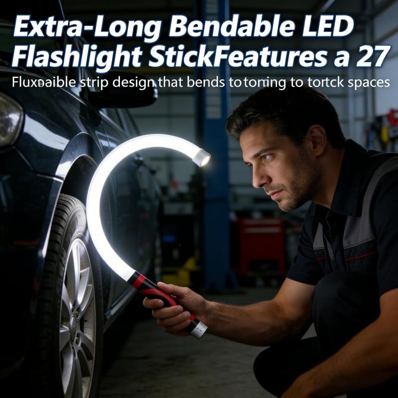 Flexible LED Flashlight Stick, 27" Bendable Mechanic Light,Work Light with High-Lumen LED,3 Brightness Modes, Rechargeable Flexible Light for Mechanics,Car Repairs, Inspections (2 PCS) - size: 2 PCS