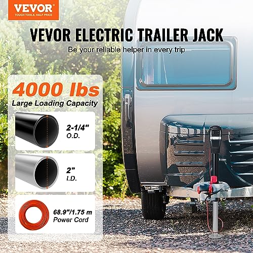 VEVOR Electric Trailer Jack, Power Tongue Jack Weight Capacity 4000 lbs, 9.84"-33.85" Electric Tongue Jack with Waterproof Cover for Lifting RV Trailer, Horse Trailer, Utility Trailer, Yacht Trailer | Electric Tongue Jack with Waterproof Cover for Lifting