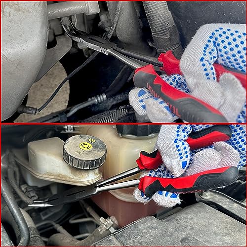 13 Inches Dual Pivot Pliers Double Joint Bent Long Nose Dual Material Pliers with Serrated Jaw 45 Degree Extra Long Reach Compound Action Pliers for Hard to Reach Narrow Spaces - style: Bent Nose
