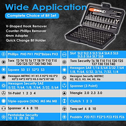 GreaTalent 133in1 Mini Ratchet Wrench Screwdriver Bit Set with 1/4" Hex Shank Phillips/Pozidriv/Hexagon/Torx/Slotted/Square Bits, 36-Tooth Gear, Magnetic Bit Holder, 90 Degree Drive Handle