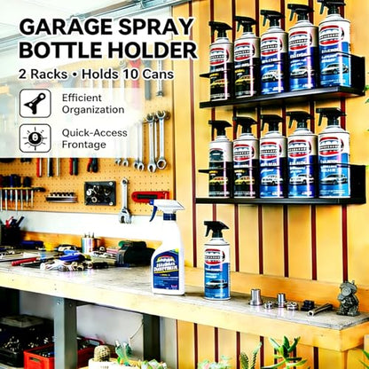 2 Pack Wall-Mounted Spray Bottle Holder, Heavy-Duty Steel Black Aerosol Can Storage Rack with 10 Holes, Spray Paint Can Organizer for Garage, Shop, Home, Tool Trailer & Service Truck - size: 2 Pack