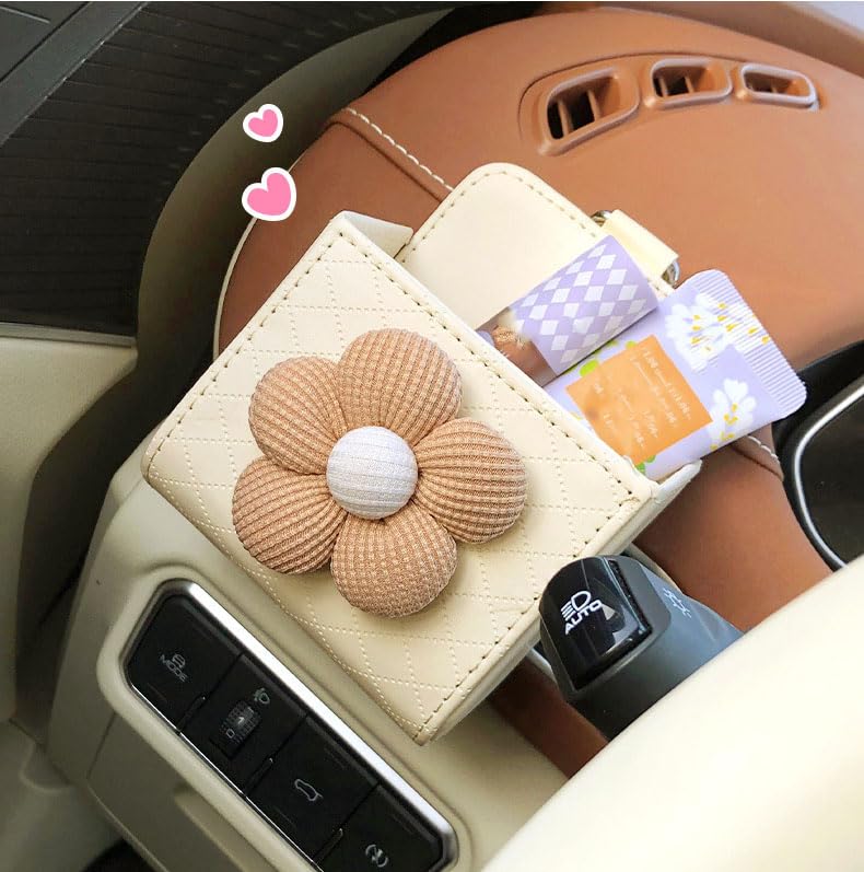 2pcs Flower Patterned PU Leather Car Storage Box, Lightweight and Portable, Glove Box Organizer, Vehicle Interior Decoration