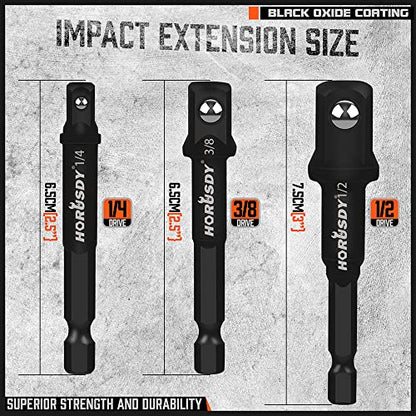 HORUSDY 7 Piece Impact Sockets Adapter Set, Hex Shank Socket to Drill Adapter 1/4" 3/8" 1/2", Cr-V Steel Impact Driver Wrench Socket Reducer Set - style: 7-PCS Adapter Set