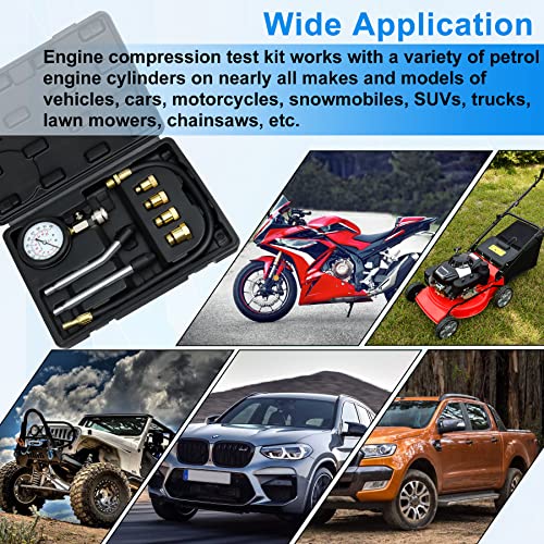 JoyFans 0-300 PSI Compression Tester Automotive Tool, Petrol Gas Engine Cylinder Pressure Test Kit with Gauge Adapter M10 M12 M14 M18 for Small Engine Cars Motorcycles Trucks SUVs Black - color: Black