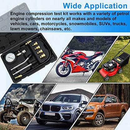 JoyFans 0-300 PSI Compression Tester Automotive Tool, Petrol Gas Engine Cylinder Pressure Test Kit with Gauge Adapter M10 M12 M14 M18 for Small Engine Cars Motorcycles Trucks SUVs Black - color: Black