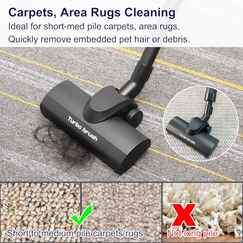 Portek Air-Driven Turbo Brush Attachment for Shop Vac Wet Dry Vacuum Cleaners, 1-1/4 and 2-1/2 Inch, Non-Electric Floor Head for Pet Hair and Debris Removal from Carpets Area Rugs Hard Floors