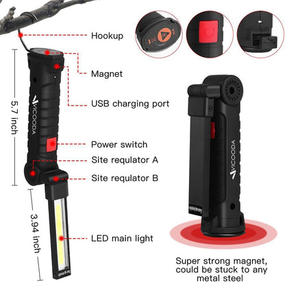 Rechargeable LED Work Light with Magnetic Base, USB 360° Rotating Magnetic Light, 5 Mode Mechanic Flashlight for Car Repair, Emergencies, Tight Areas (3 Pack) - size: 3 Pack