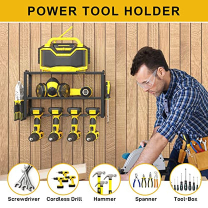 Spacecare Power Tool Organizer- Power Drill Tool Holder- Heavy Duty Tool Shelf & 1 Pack 3 Layers Tool Rack Cordless Drill Holder- Floating Tool Shelf Wall Mounted Tool Storage Rack for 4 Drill Holders - style: 4 Drill Holders A