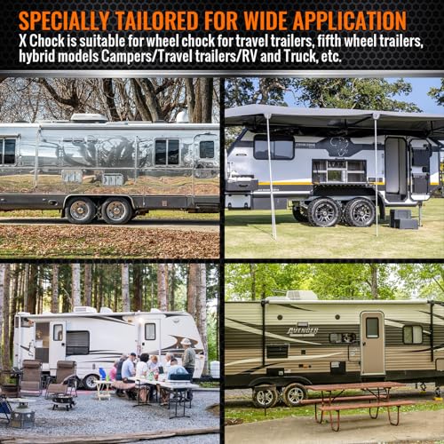 X-Shaped Wheel Chocks for Travel Trailer【Allow Drill Adjust】 RV Stabilizers X chocks Camper Wheel Chock for Travel Trailers RV Accessories Wrench Adjustable 3"-11.5" (2 PCS) Black - color: Black