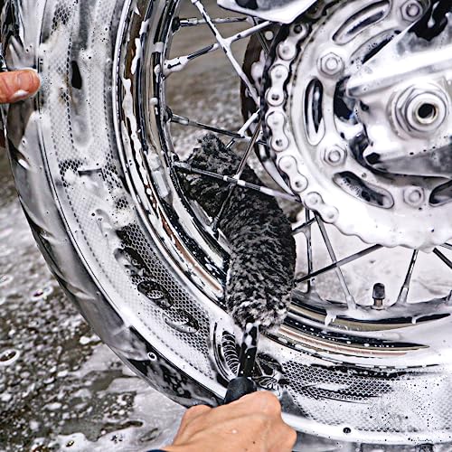 oesee Motorcycle Cleaning Kit 6 Pack Design for Chrome, Woolies Brush, Wool Wash Mitt, Tire&Chain Brush, Detailing Brush& Ultra Plush Towel for Motorcycle& Bike Chrome Painted, Rims, Exhaust, Surface - size: Grey(6 Pack)