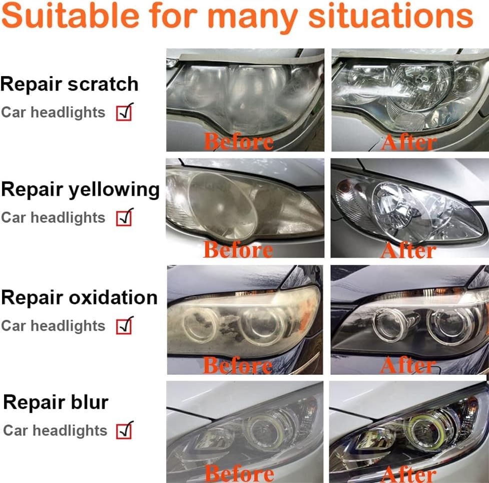 800g Headlight Restoration Kit,Car Headlight Glass Scratch Renovation Tool,Automobile Headlight Lens Polish Repair Tool with UV Block Coat to Remove Yellowing, Haze,Oxidation for Taillights,Foglights - size: XL