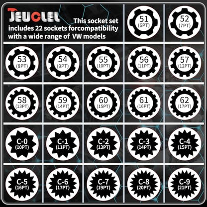 23PCS Wheel Locking Nut Key Kit Compatible with VW, Audi | Wheel Lock Nut Socket Adapter Set, Anti-Theft Lug Removal Tool, Anti-Theft Screw Remover, Repair Tool, Tyre Fitting, garage - color: 23pcs Kit