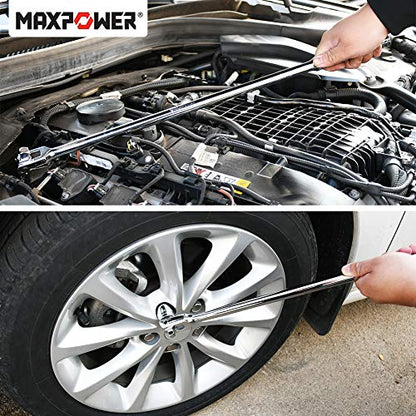 MAXPOWER 1/2-Inch and 3/8-Inch Drive Dual-drive 24-Inch Breaker Bar Flex Handle - size: 24 inch Dual Drive 3/8"+1/2"